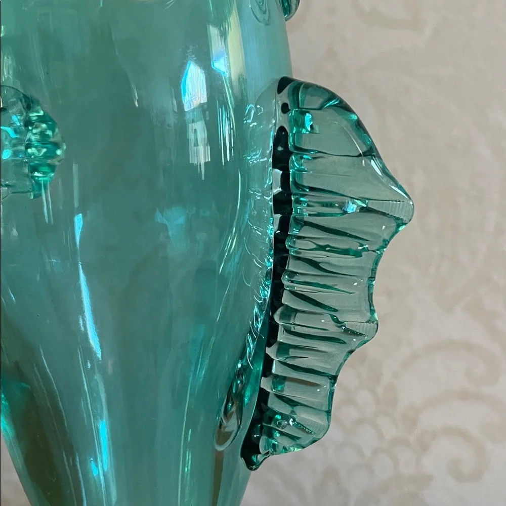 Rare Vintage Blenko style Aqua Glass Fish vase 12.5” tall